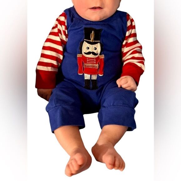 Baby Christmas Embroidered Toy‎ Soldier Blue Snap Romper 3-6 months Holiday Cute - Picture 2 of 8